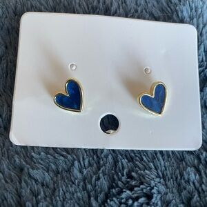 NWOT dark bluee heart stud earrings